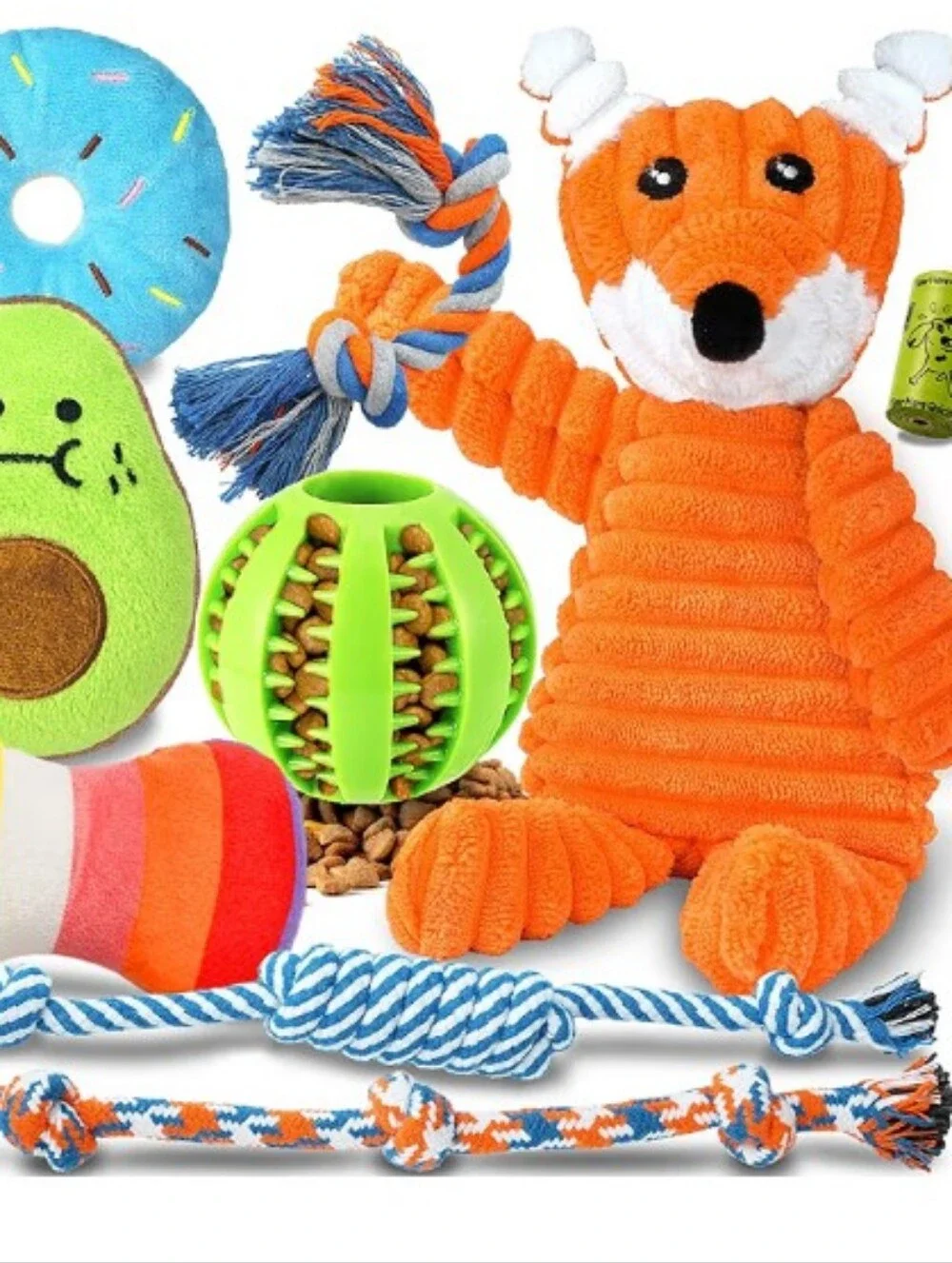 9 PC Luxury Puppy Teething Toy Variety Pack No Stuffing Fox Dog Bundle